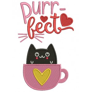 Purrfect Cat Cup Love Filled Machine Embroidery Design Digitized Pattern